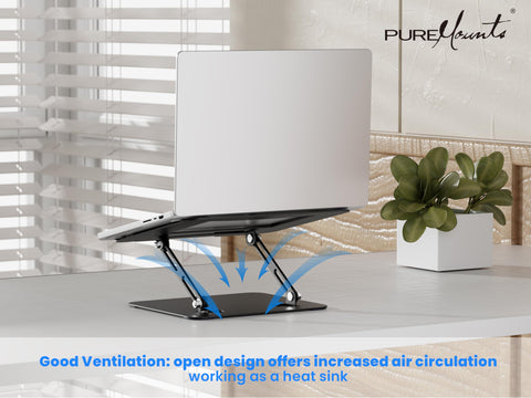 PureMounts Laptop Stand, Height Adjustable, Foldable & Ergonomic Notebook Holder for Home Office, Continuously Adjustable