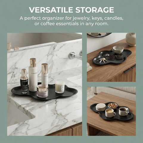 Cloud Trays Decorative, Black Trinket Serving Tray Stainless Steel, Candle Plates, Bathroom Vanity Tray Elegant