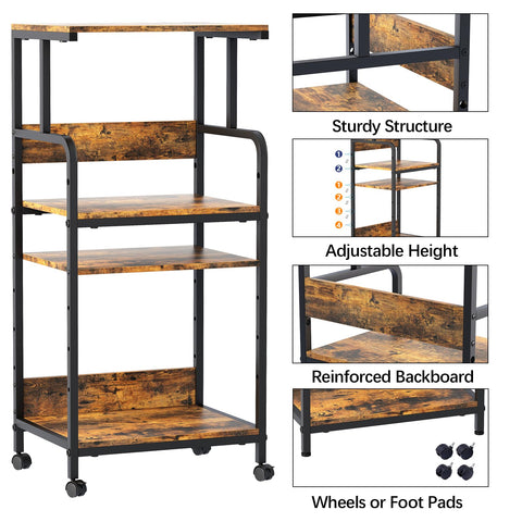 4-Tier Printer Stand, Large Printer Table on Wheels, Movable Printer Stand