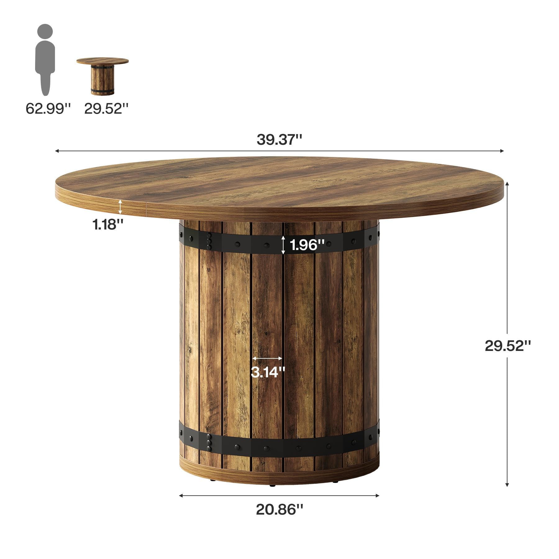 Tribesigns Round Dining Table for 4, 100cm Farmhouse Kitchen Table with Pedestal Base, Space-Saving Dinner Table for Small Dining Room, Living Room