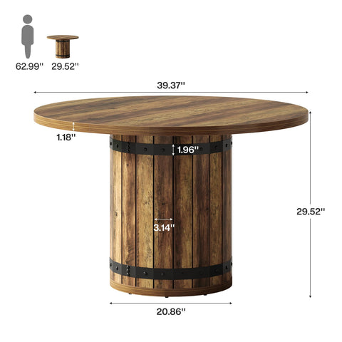 Tribesigns Round Dining Table for 4, 100cm Farmhouse Kitchen Table with Pedestal Base, Space-Saving Dinner Table for Small Dining Room, Living Room