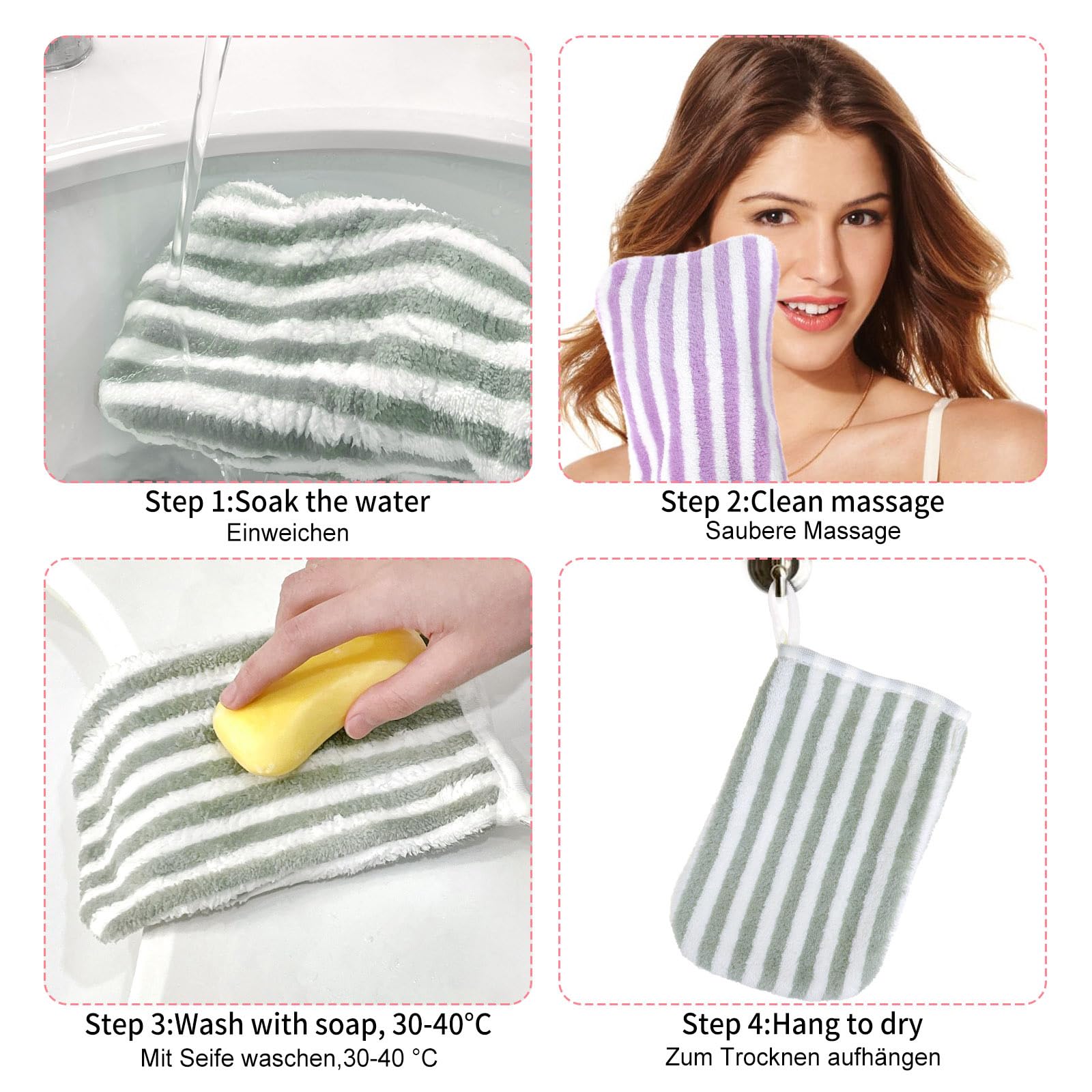 PHOGARY Face Cloths Body Wash Mitt, Super Absorbent & Soft Face Towels Facial Mitts, Reusable Makeup Remover Cloth Facial Cleansing Cloths
