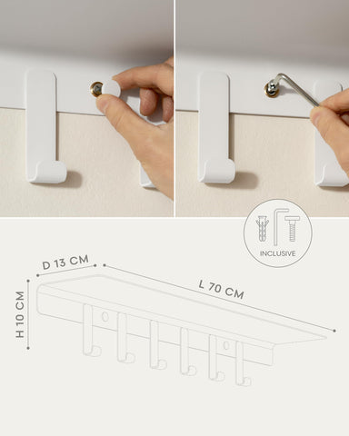 Kazai. Wall Mounted Coat Rack with Shelf 'Holmsen' | Modern Coat Hooks Wall Mounted | Hanger with Storage Shelf | Metal Hook Rack for Hallway | White
