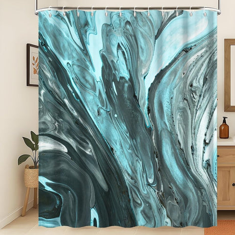 Xiaoterna Modern Abstract Luxury Shower Curtain Dark Green Marble Textured Waterproof Bathroom Curtain 3D Minimalism Gradient Ombre Machine Washable