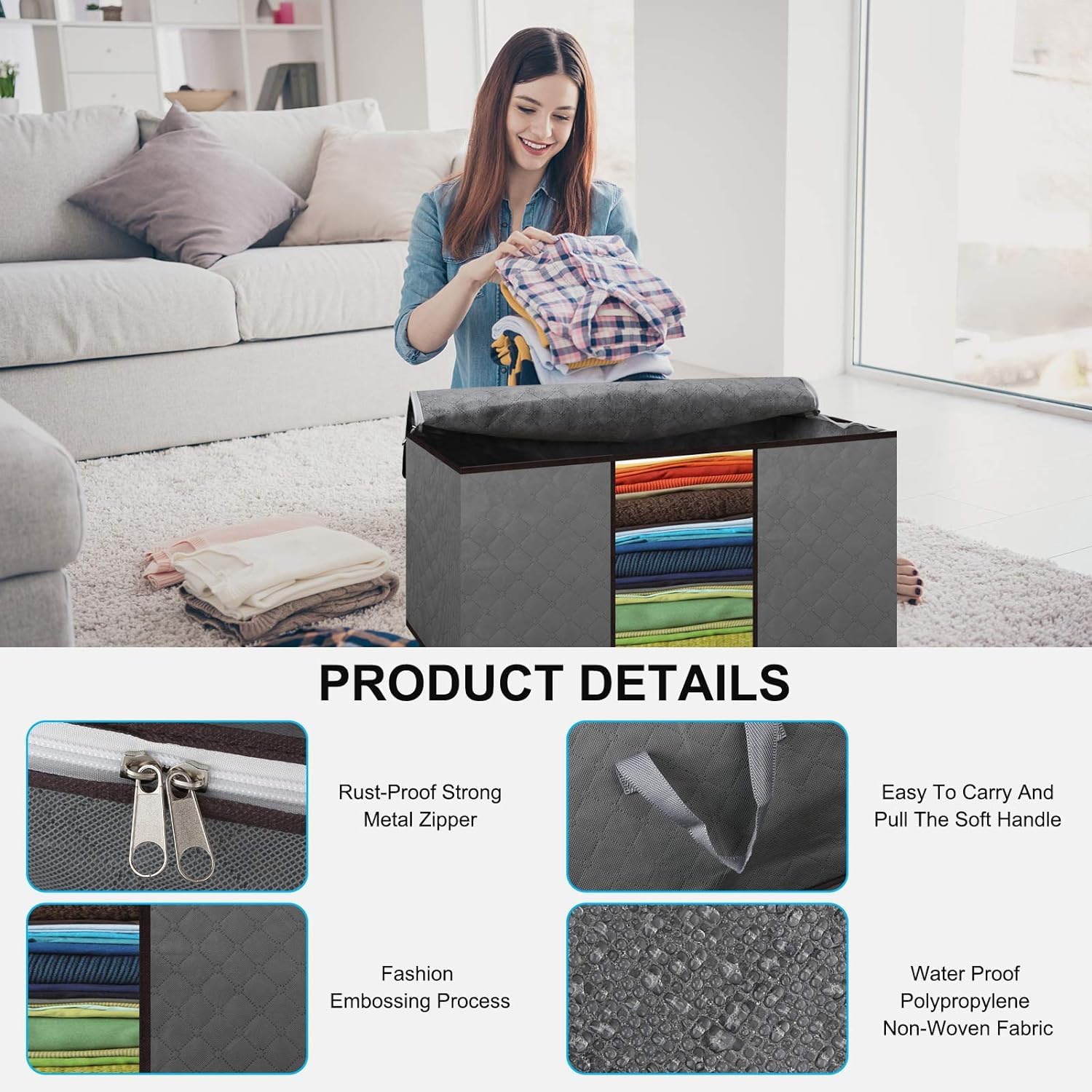 Cleaneaty Clothes Storage Bag 4Pack 90L Large Capacity Solution Organizer for Clothes, Duvets, Comforters, Blankets