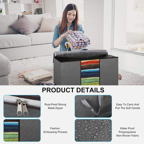 Cleaneaty Clothes Storage Bag 4Pack 90L Large Capacity Solution Organizer for Clothes, Duvets, Comforters, Blankets