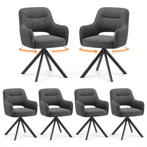 COLAMY 360°Swivel Dining Chairs Set of 6, Fabric Chairs for Dining Room with Armrests, Hollow Backrest and Thick Seat Cushion