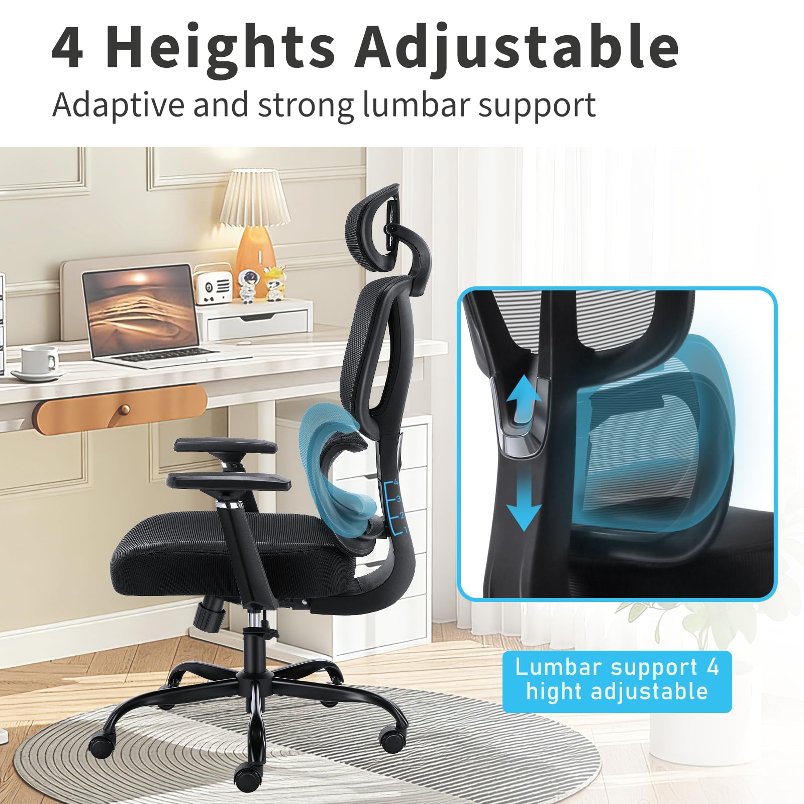 GGCIR High Back Office Chair,Ergonomic Big and Tall Desk Chair with Lumbar Support,3D Armrests,Adjustable Headrest,Comfortable Office Chairs for Home