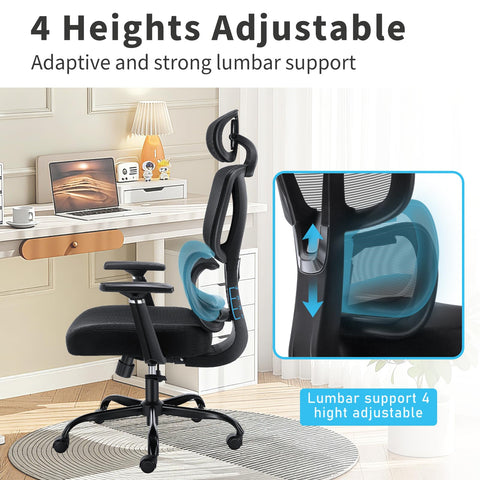 GGCIR High Back Office Chair,Ergonomic Big and Tall Desk Chair with Lumbar Support,3D Armrests,Adjustable Headrest,Comfortable Office Chairs for Home