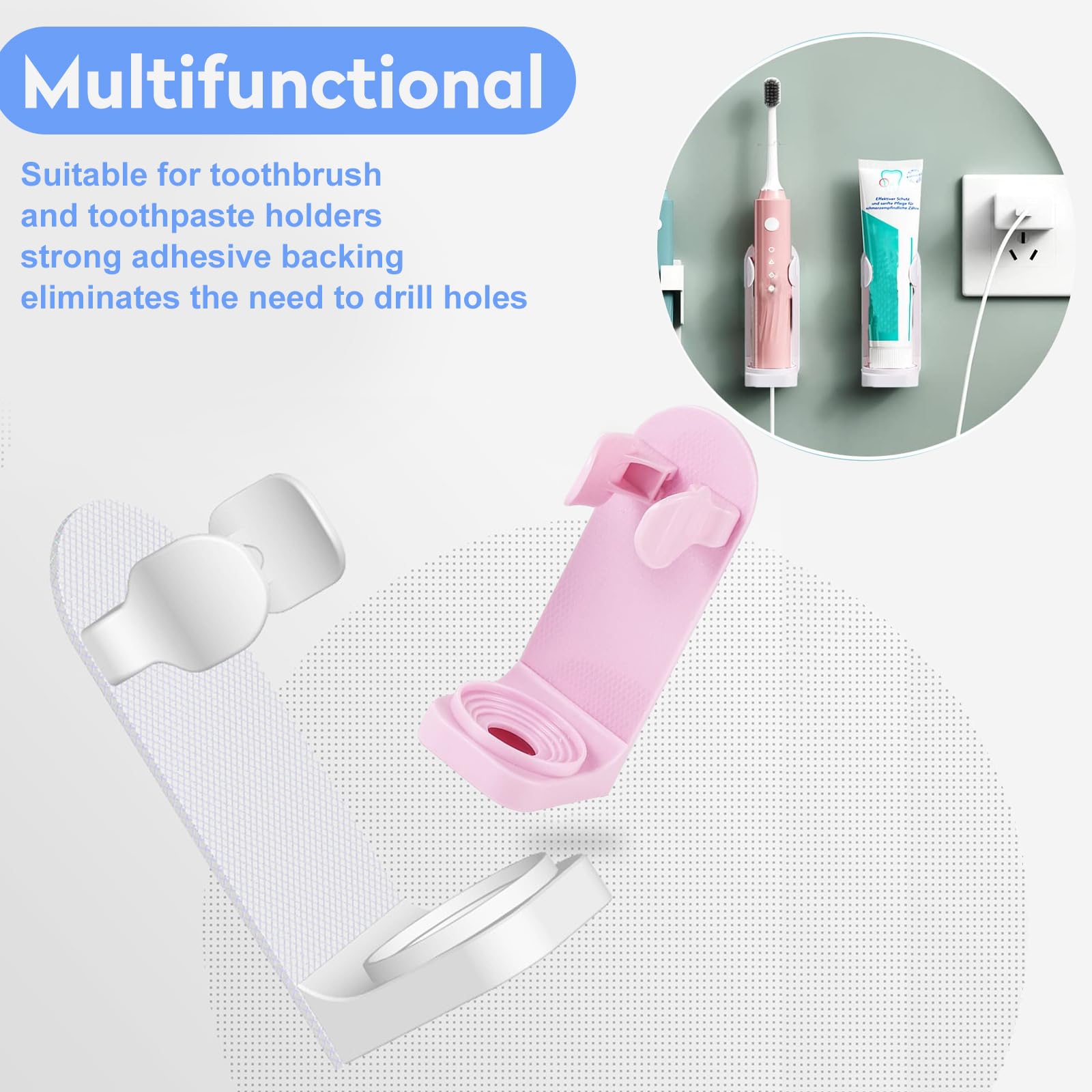 DOETYD 4 Packs Toothbrush Holder Electric Toothbrush Holder Wall Mounted Toothbrush Storage with Adhesive Plastic Electric Toothbrush Stand for