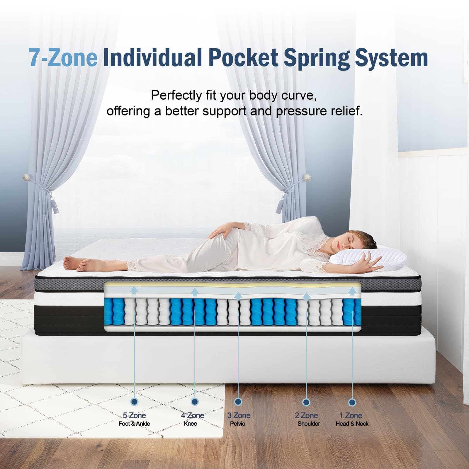 Azure Spinal Care 4FT6 Double Mattress - Medium Firm Orthopedic Support - 100 Night Trial - 10 Inch Hybrid Gel Memory Foam for Back Pain Relief