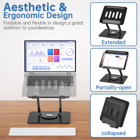 GleYo Laptop Stand for Desk Adjustable Computer Stand with 360 Rotating Base Ergonomic Laptop Riser Mount for Desk Foldable Protable Computer Desk