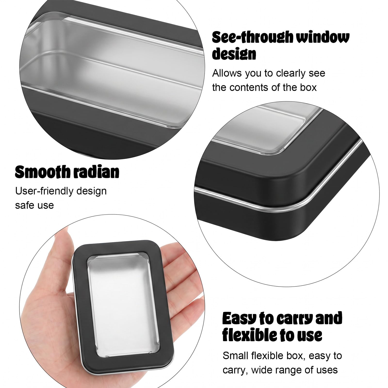 Axafazup Rectangular Hinged Metal Tin Container, Mini Portable Storage Box with Clear Lid, Small Empty Tin for Candy Keys Earrings Organization