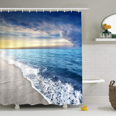X-Labor Beach Motif Shower Curtain Waterproof Fabric Anti-Mould Includes 12 Shower Curtain Rings Washable Bath Curtain 180 x 180 cm Pattern C