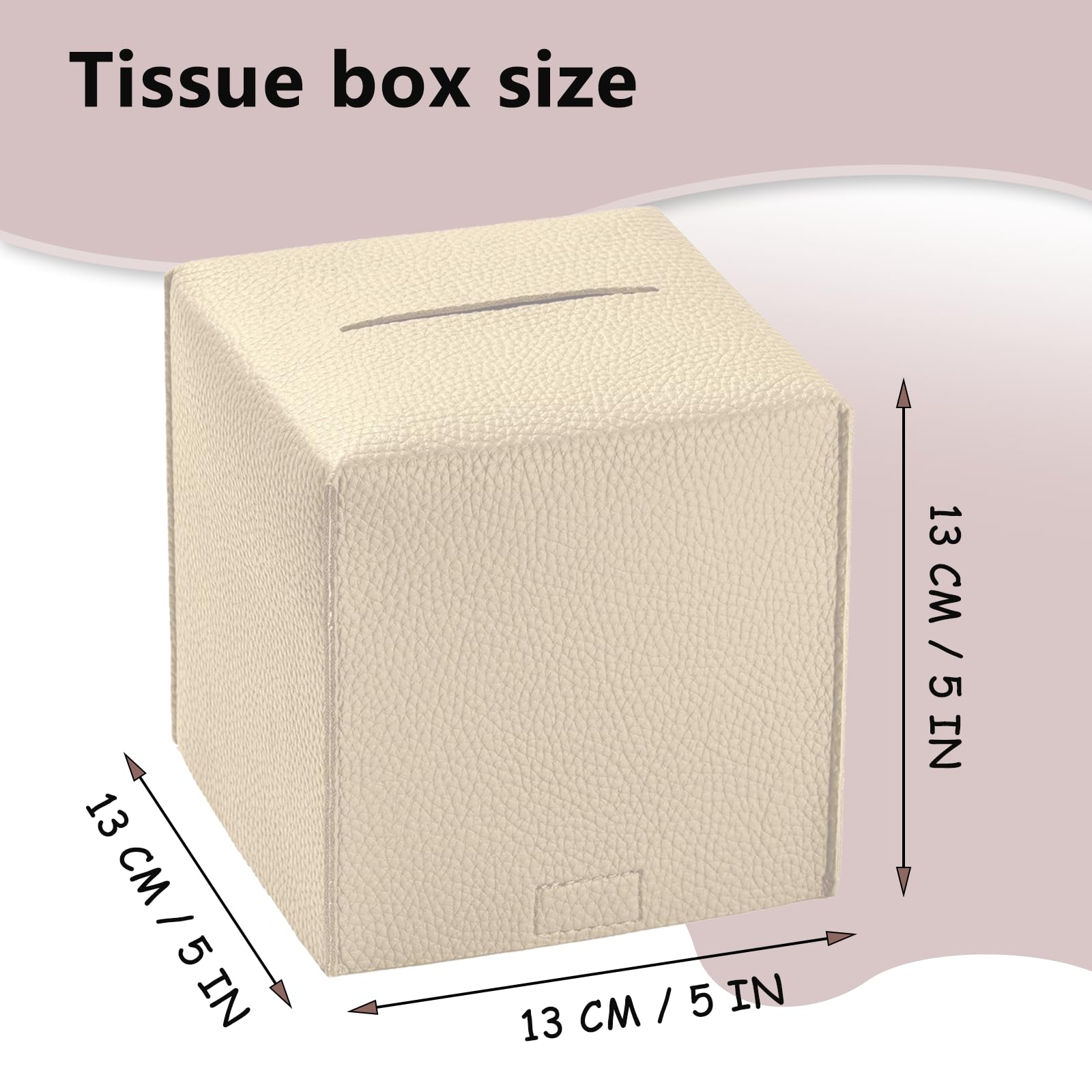 2 Pcs Tissue Box Cover, Square PU Leather Tissue Holder, Square Napkin Dispenser for Home, Hotel, Office, Vanity and Restaurant - 5 Inch Cube