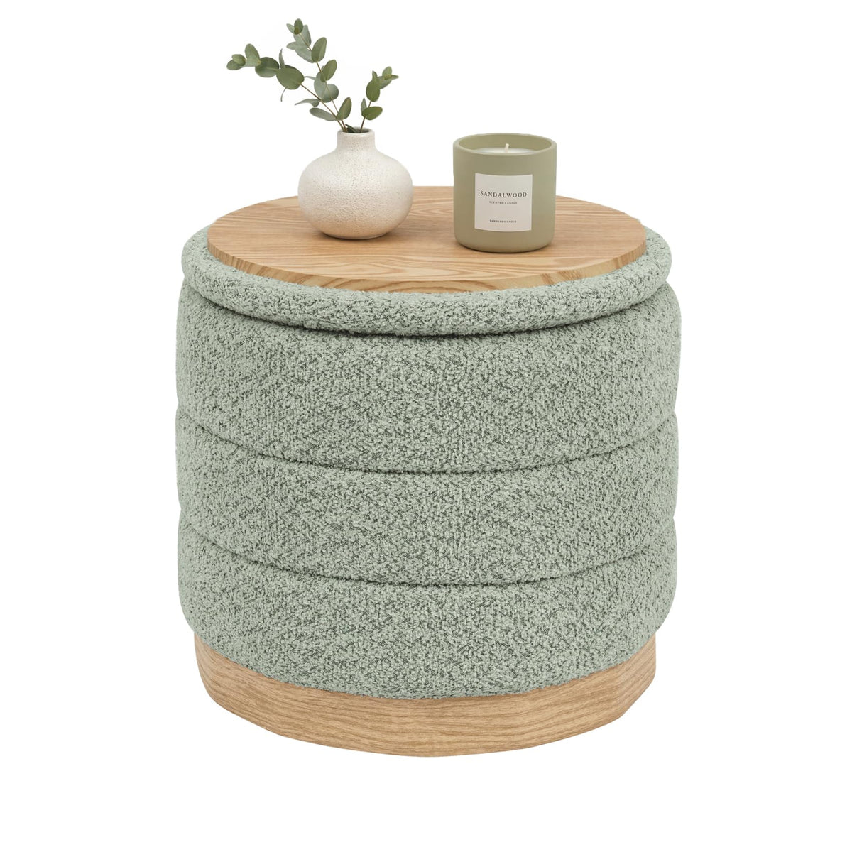 Bonlife Round Chenille Storage Ottoman, Folding Footstool with Table Top, 39X39X37cm, Load Capacity 120kg