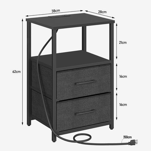 TUTOTAK Bedside Table with Charging Station, Side Table with 2 USB Ports and Outlets, Nightstand with Cloth Drawer, Set of 2, End Table