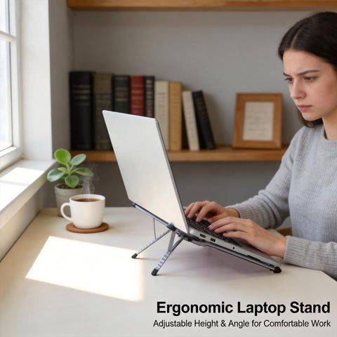 Beruth Adjustable Foldable Laptop Stand for Desk, MagSafe Compatible Aluminum Riser with N52 Magnetic Grip, Portable Holder for MacBook, iPad