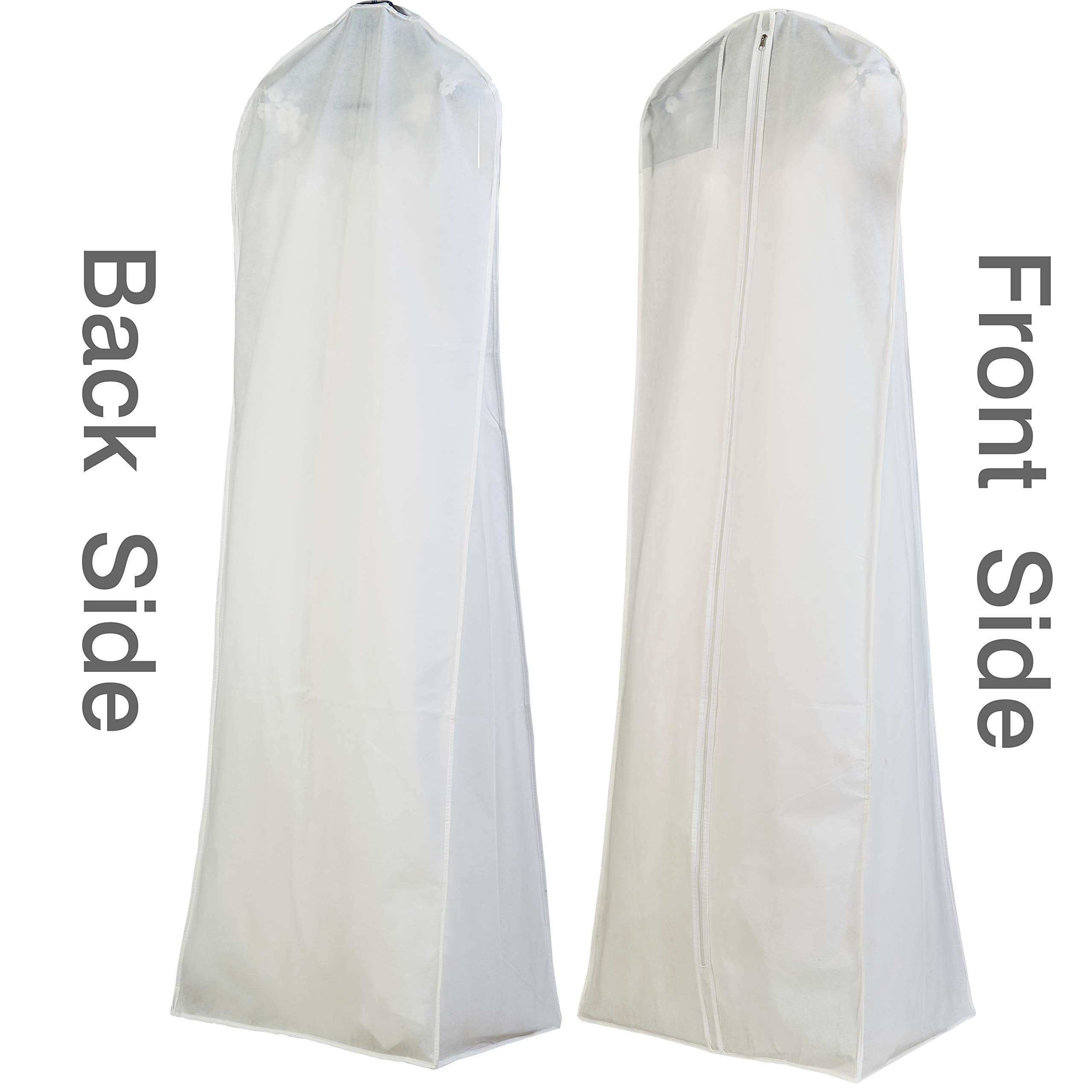 3 pcs X large white non woven Bridal Wedding Gown Dress Garment Bag, Clear PVC large document pocket & 15" gusset