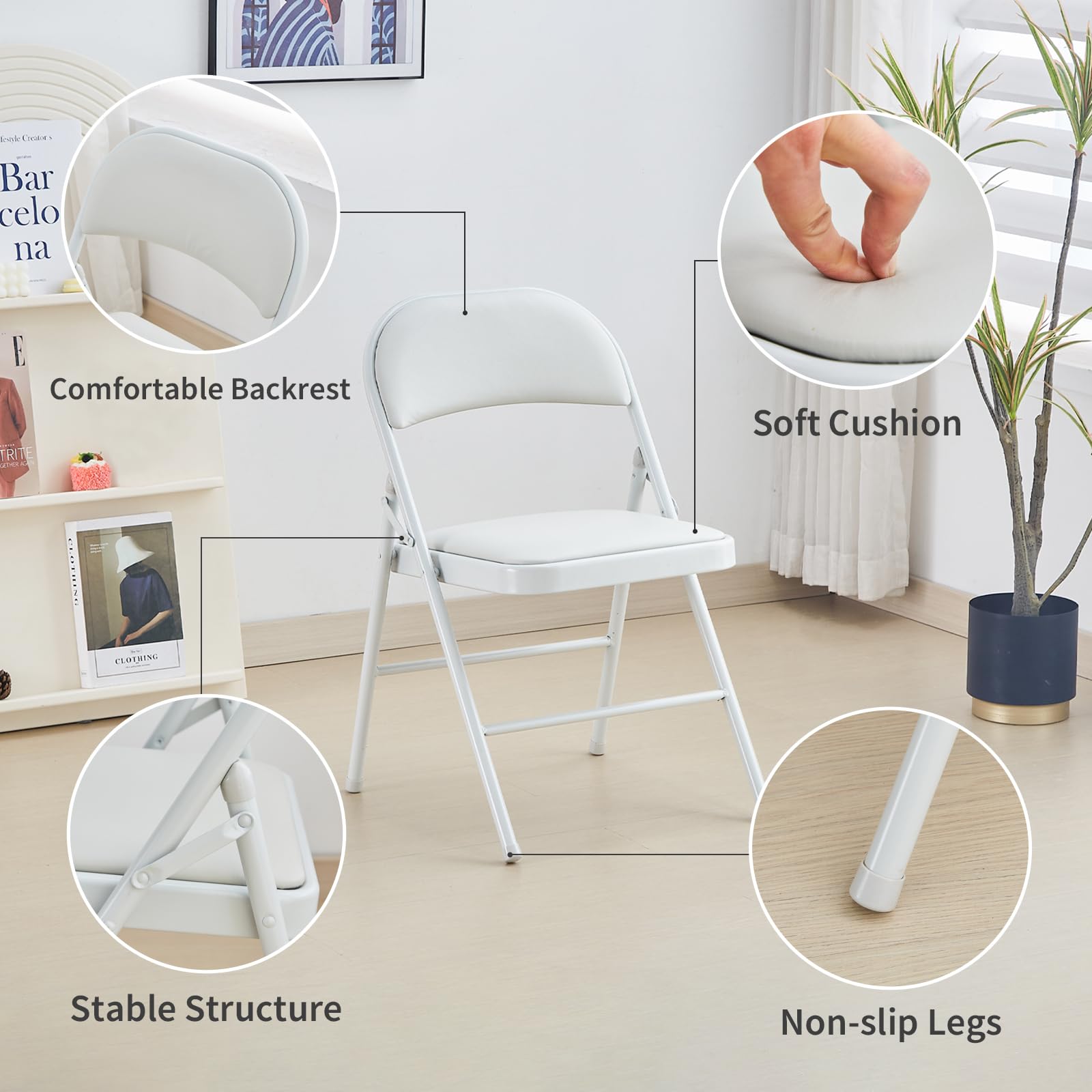 KAIHAOWIN 2-Pack Folding Chair Vinyl Padded and Metal Frame Heavy Duty Foldable Chair with Backrest & Padded Seats for Meetings Office Wedding