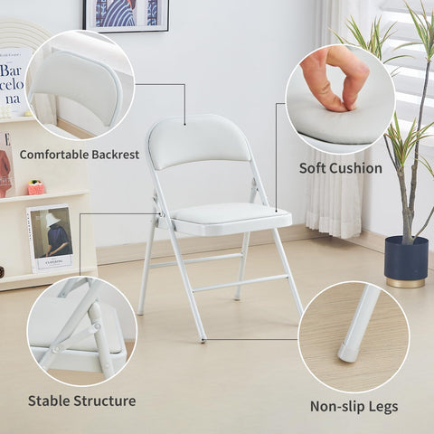 KAIHAOWIN 2-Pack Folding Chair Vinyl Padded and Metal Frame Heavy Duty Foldable Chair with Backrest & Padded Seats for Meetings Office Wedding