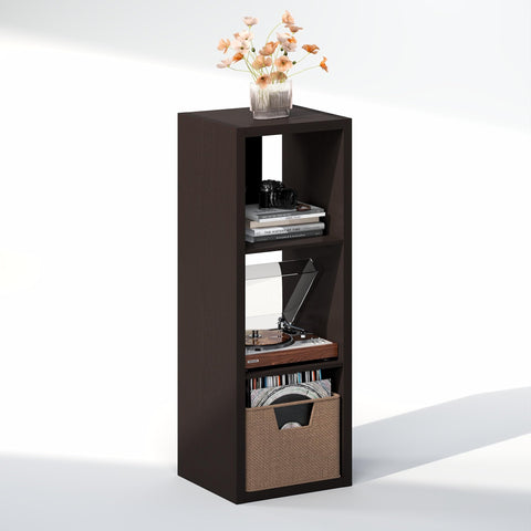 Furinno CUBICLE Record Player Stand with Vinyl Storage, 3-Cube 1.2 Extra Thick Vinyl Record Storage