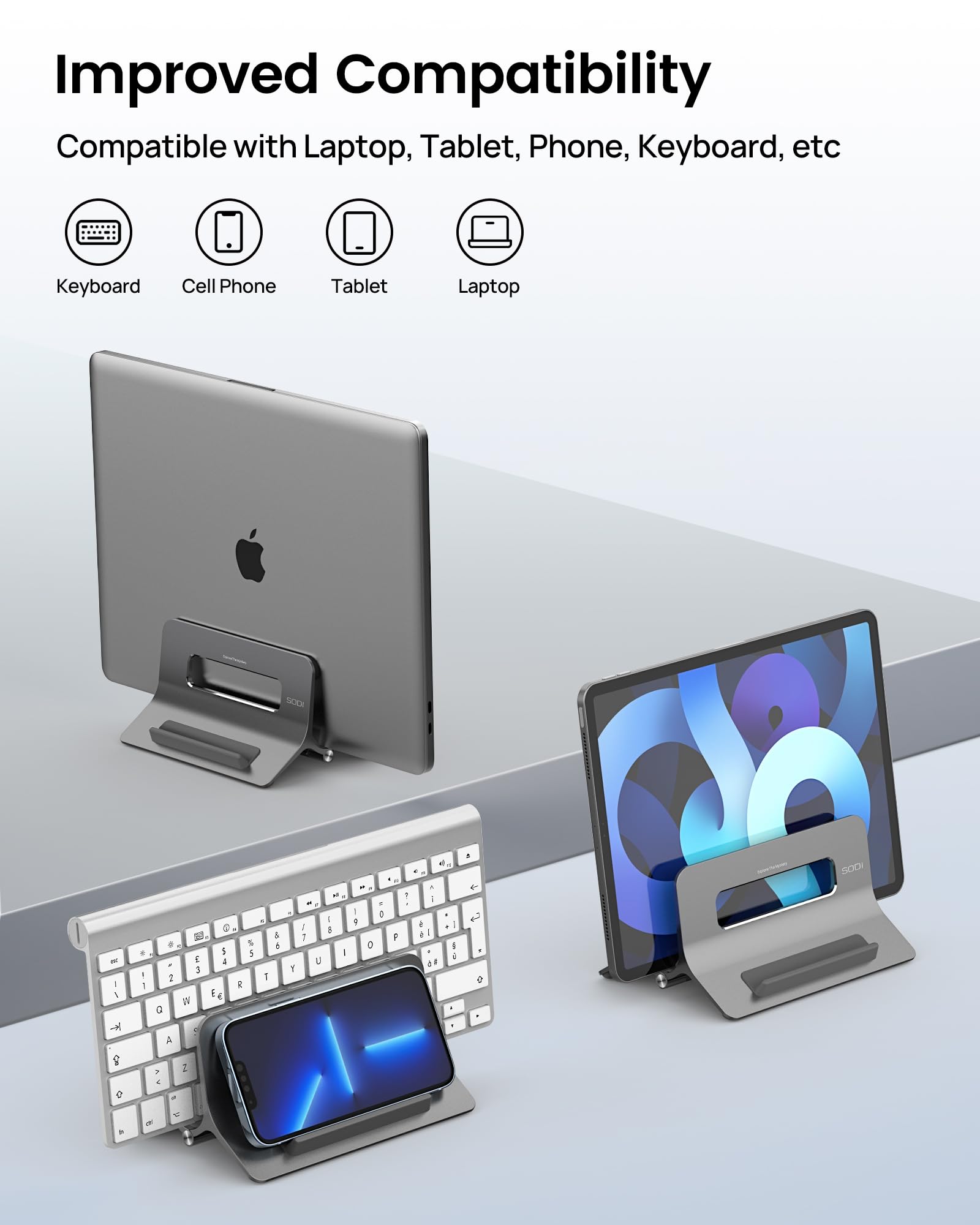 SODI Laptop Stand, Vertical Laptop Holder, Aluminum Macbook Stand for MacBook Air, MacBook Pro, iPad, iPhone, Laptop Computer Stands