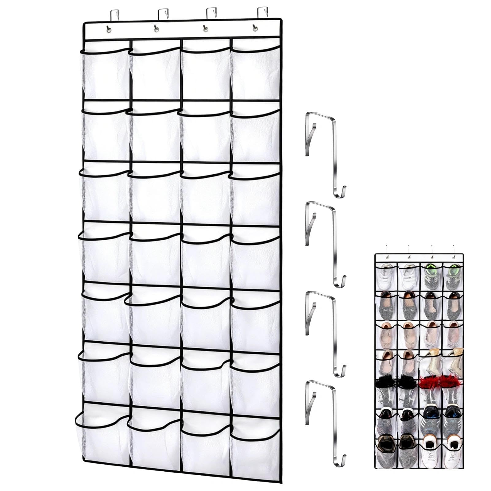 EVTHUR Over Door Shoe Storage Organiser 28 Large Mesh Pockets Hanging Shoe Rack Holder with 4 Hooks