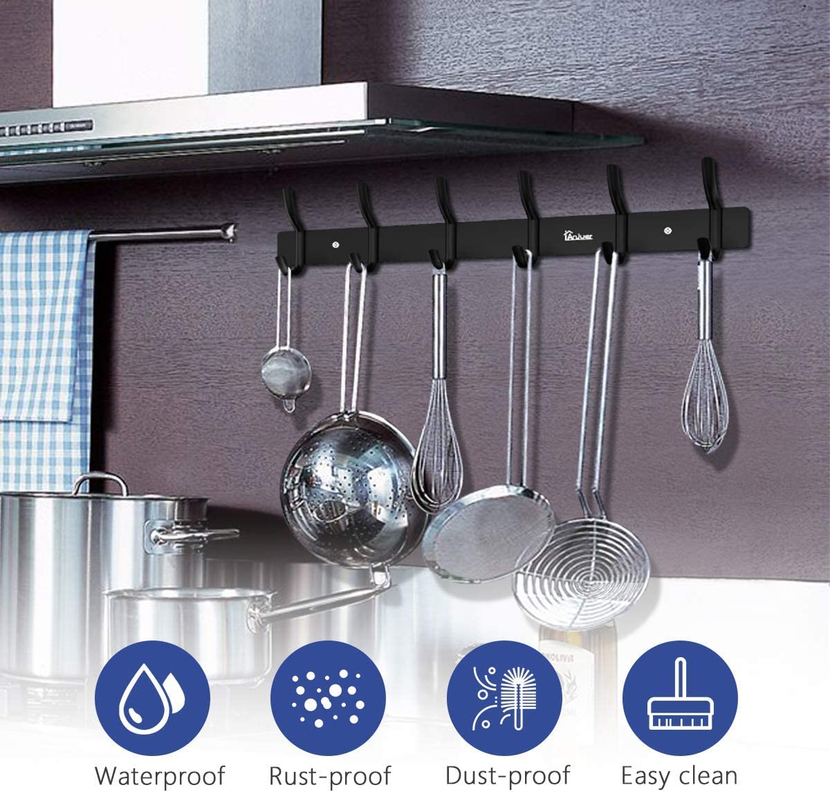 Anjuer Coat Rack with 6 Hooks Aluminum Alloy Black 20kg Load Capacity for Clothes Hat