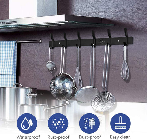 Anjuer Coat Rack with 6 Hooks Aluminum Alloy Black 20kg Load Capacity for Clothes Hat