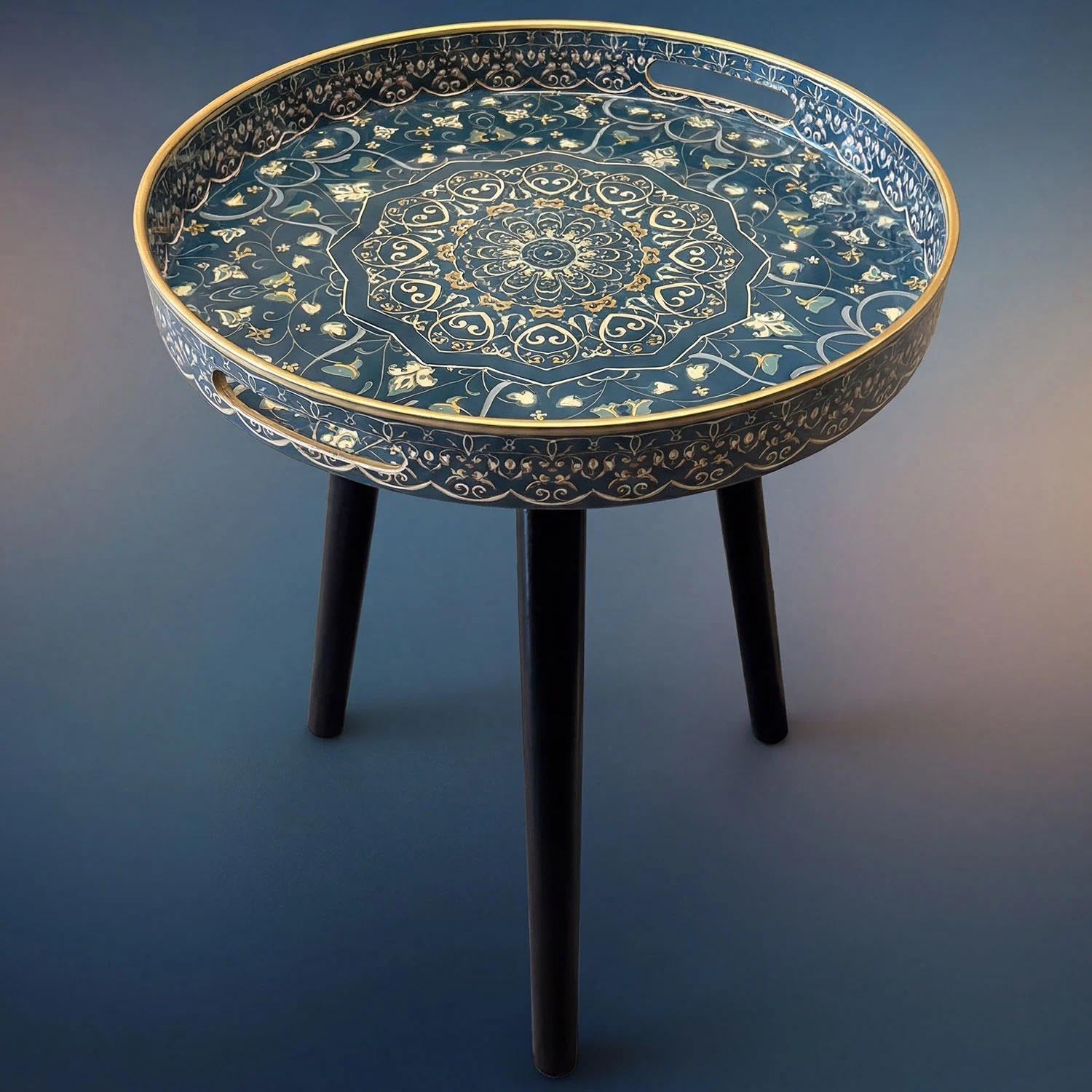 Simmer Stone Round Outdoor Side Tables with Detachable Wooden 3 Legs, Versatile Tray Table, Perfect For Round Coffee Table Tea