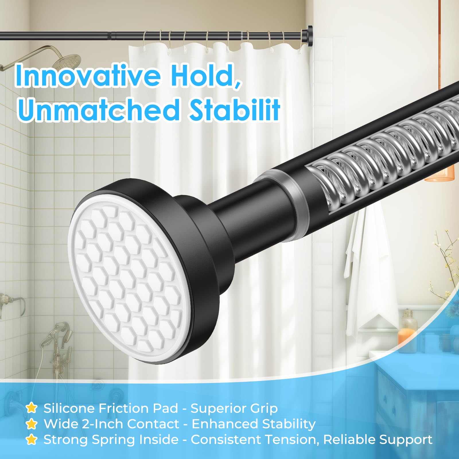 AIZESI Small Shower Pole,Tension Rods 70 To 130 Cm, 1” Diameter Spring Tension Curtain Rod, Tension Rods For Curtains, Extendable Tension Pole