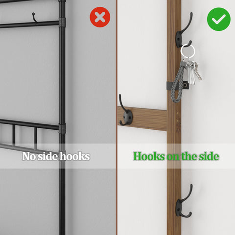 AMBIRD Coat Rack Bamboo Hall Tree Entryway Shoe Bench and Shelves, 6-in-1 Coat Stand with Storage Cloth Bags with 14 Coat Hooks