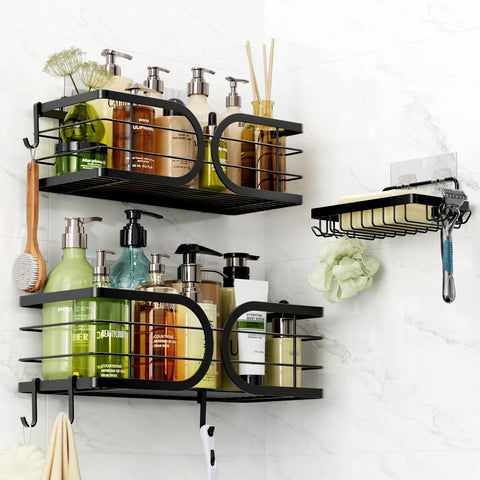 Adurei Shower Caddy 3 Pack with Soap Holder No Drill Wall Mounted 304 Stainless Steel Durable Large Capacity Adhesive Shower Rack Organiser Quick Dry