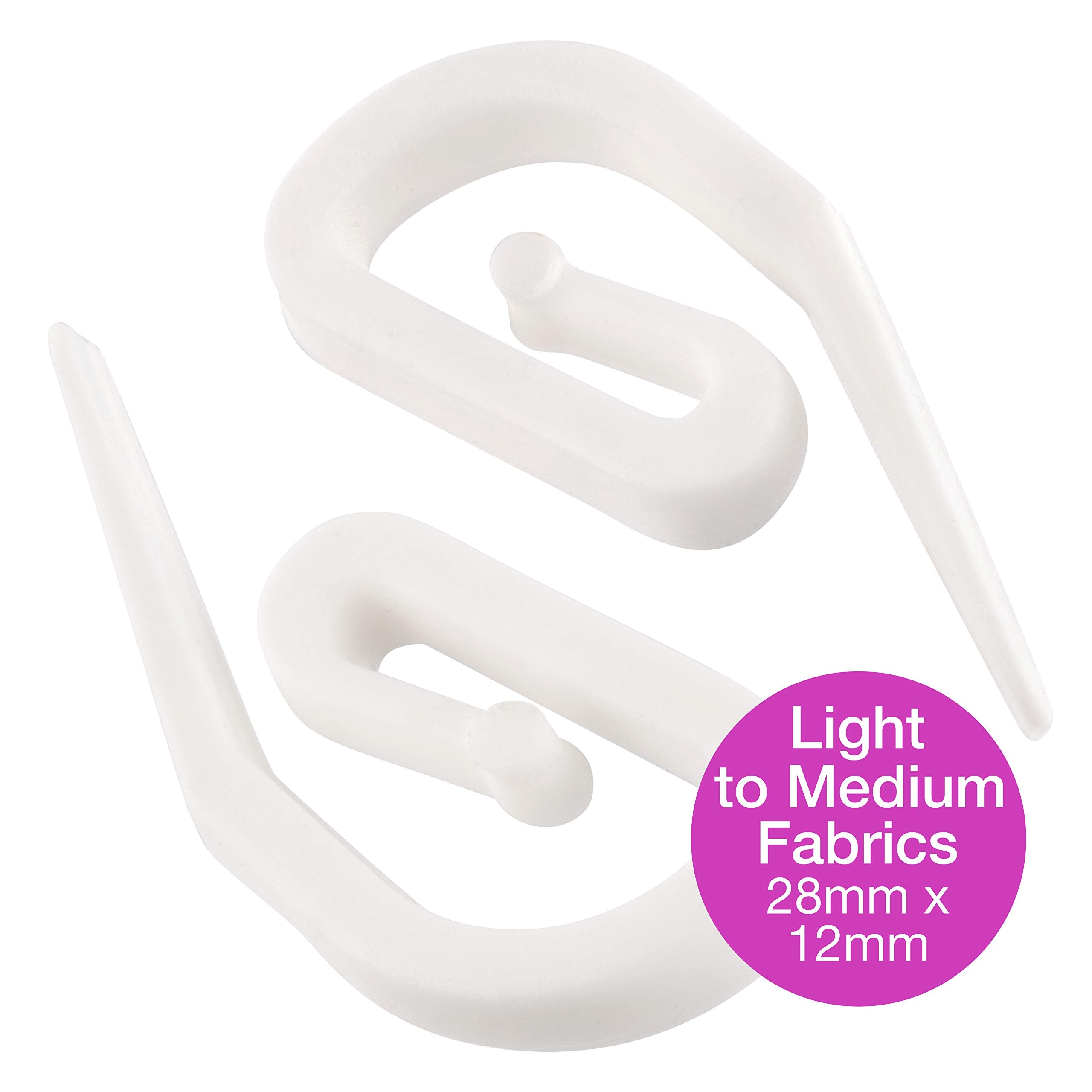 White Plastic Curtain Hooks for Pencil Pleat, Track & Window - 100 Pack