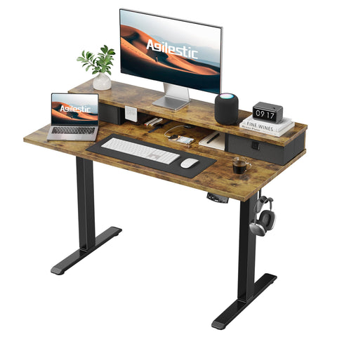 Agilestic Electric Adjustable Height Desk, with 2 Fabric Drawers, 100x60cm