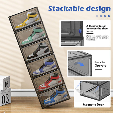 TidyTrove Shoe Storage Box, 6 Pcs Shoe Box Clear Plastic Stackable