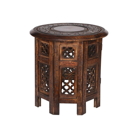 topfurnishing Beautiful Round Hand Carved Indian Wooden Coffee Table [Maghony,Large 18"x18"x18" 45.7cm]