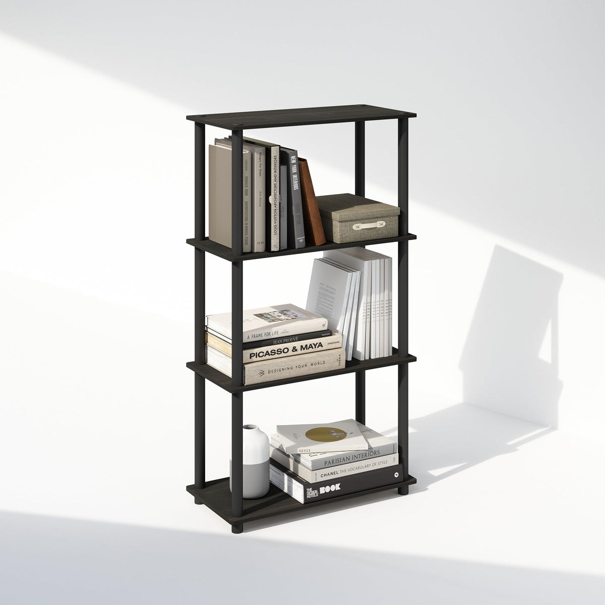 Furinno TURN-N-TUBE Book Shelf, 4-Tier Bookshelf, Bookcase with Multipurpose Compact Display Rack, 29.46 x 59.94 x 109.73 cm, for Living Room