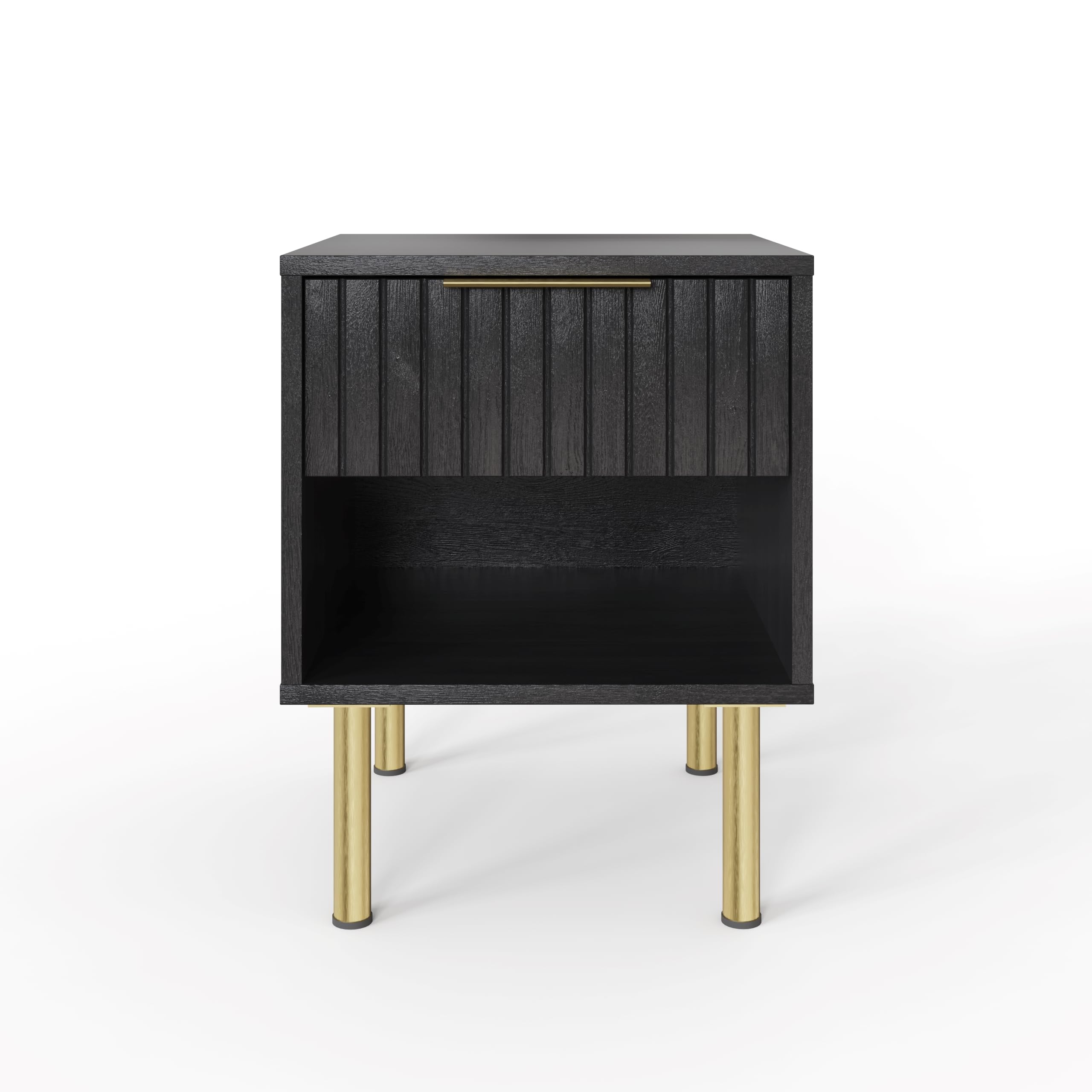 GFW Nervata Lamp Table, Black Side Table with Drawer Storage, Art Deco Style End Table with Gold Accents and Wood Grain Texture for Living Room and