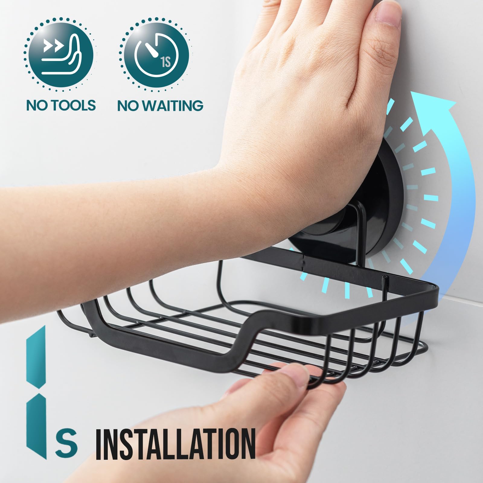 TAILI Suction Soap Dish for Shower,Drill-Free Sink Holder,Black