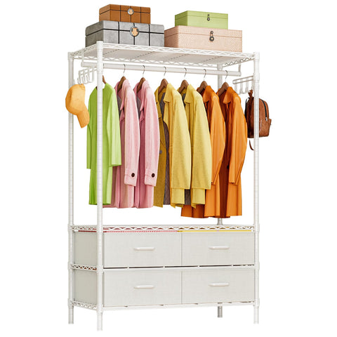 FTEYUET Clothes Rail Heavy Duty for Hanging Clothes with 4 Fabric Drawers