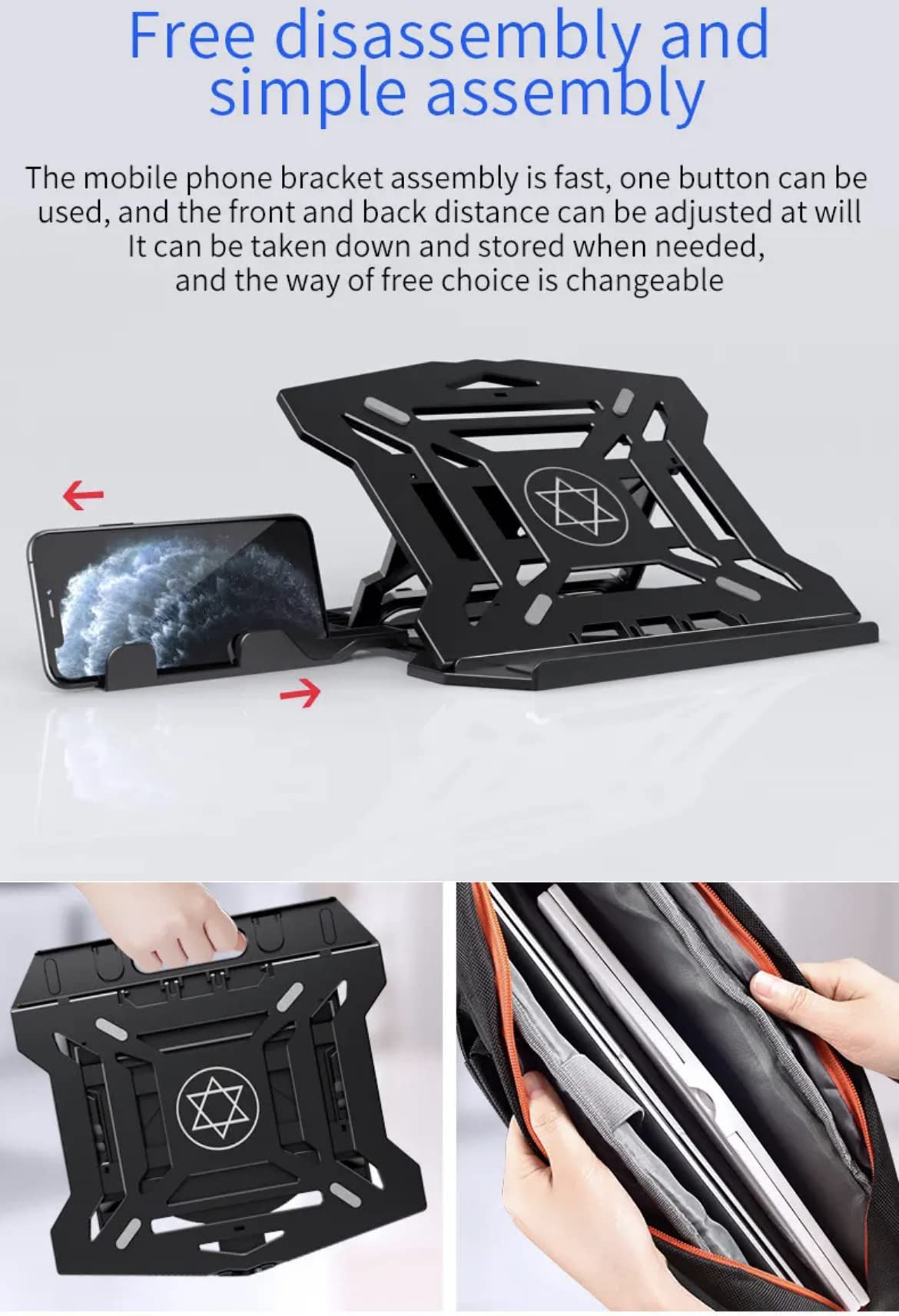 Orco Laptop Stand with Phone Holder and 360°Adjustable, Compatible with All Laptops/MacBook 13" 15" 17" (Black)