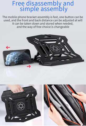 Orco Laptop Stand with Phone Holder and 360°Adjustable, Compatible with All Laptops/MacBook 13" 15" 17" (Black)