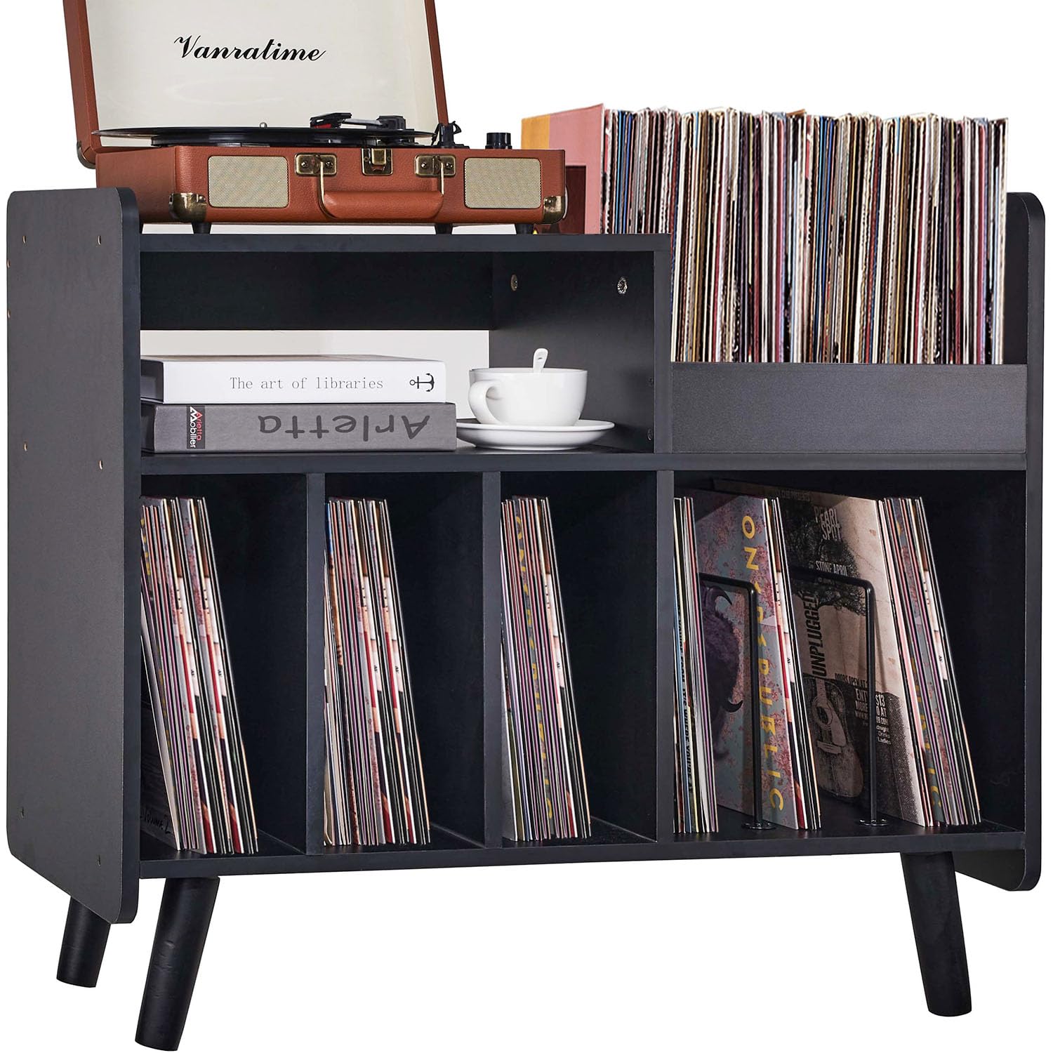 UODERS Record Player Stand, Large Record Player Table Cabinet with Open Vinyl Storage and Display Shelf Holds up to 350 Albums