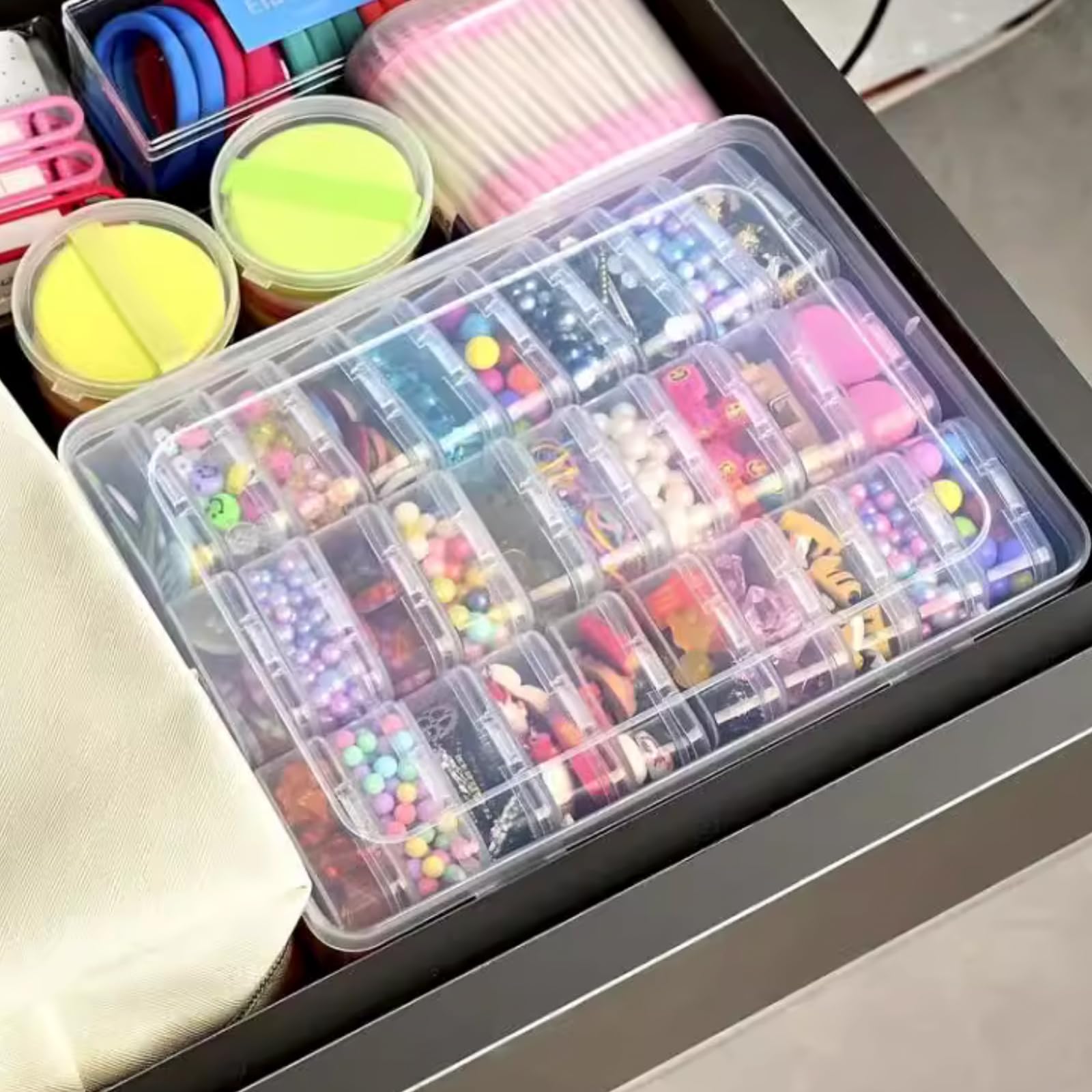 quyueug 15Pcs Plastic Bead Storage - Portable Clear Compartments,small storage box with lid for Beads, Jewelry Making & Craft Supplies