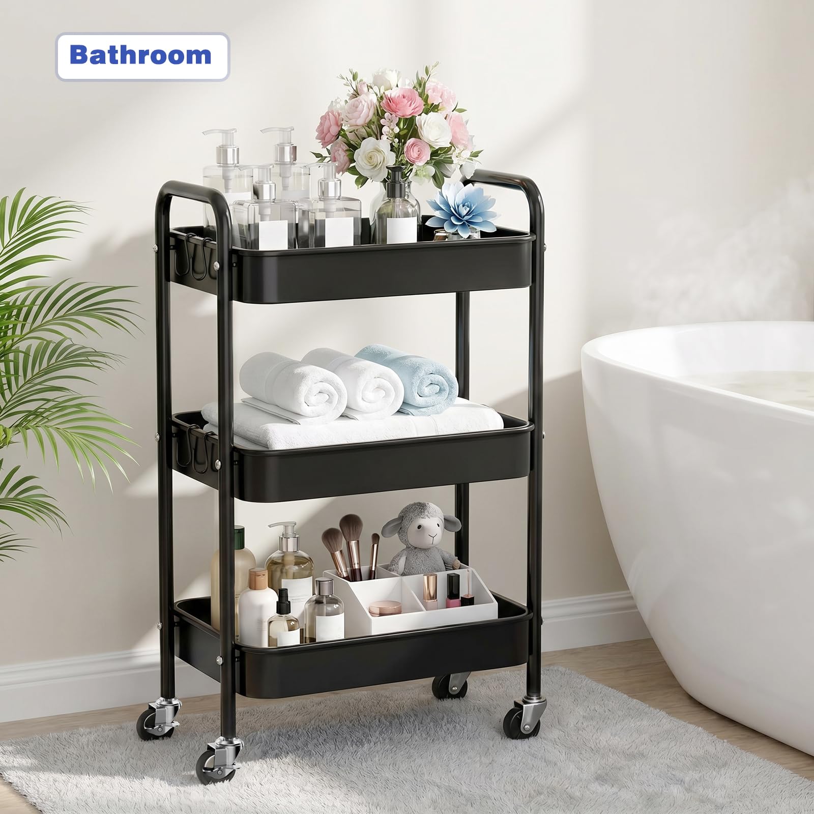 Abiglifty 3 Tier Metal Trolley, Kitchen Trolley on Wheels with Handle