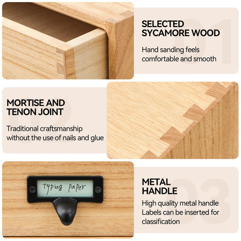 KIRIGEN Wooden Desktop Drawer Organiser, 2 Drawers, A4 Storage, Natural