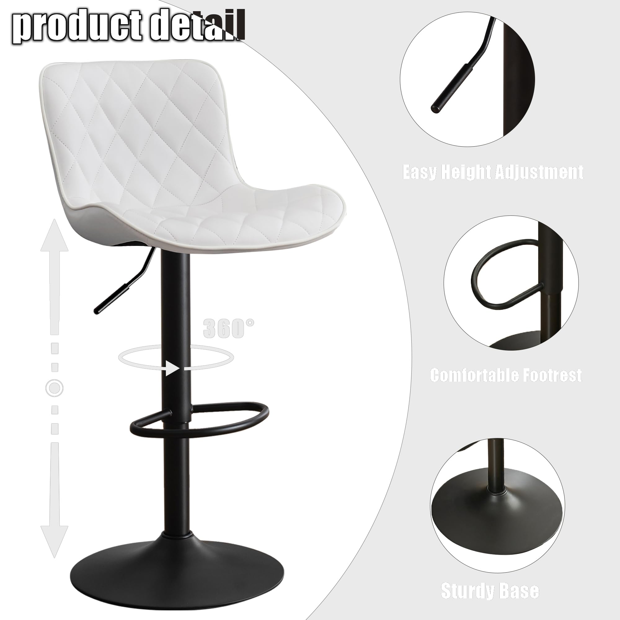 Kidol&Shellder Bar Stools Set of 2 Modern Kitchen Stools, White