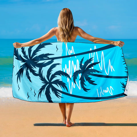 Violetpos Blue Palm Tree Silhouette Beach Towel, Extra Large 180x90 cm 250GSM Microfibre, Sand Free Quick Dry